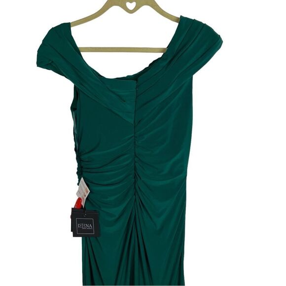 Ieena Mac Duggal 4 Green Foldover Off-The-Shoulder High Slit Gown Ruched 26517 - Picture 5 of 9